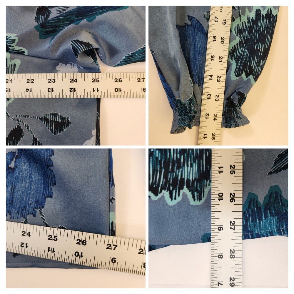Canyon Retreat‎ Womens XL Blue Floral Print Collared Smocked Top Office Blouse - Picture 6 of 12